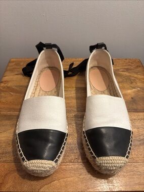 J. Crew Two-Tone Canvas Espadrille Flats in White and Black